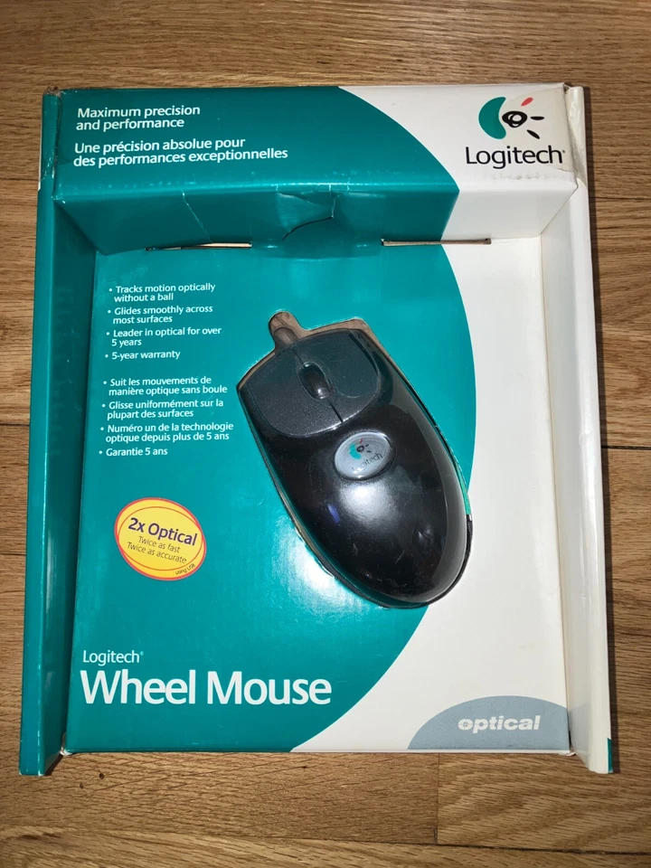 NEW IN BOX Vintage Logitech M-BJ58 Wheel Mouse Optical (Black) Wired PS/2 & USB - Image 1 of 1