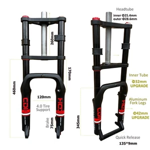 20" *4.0" Fat Tire Fork, Bike Air Suspension Fork Double Shoulder Disc Brake - Picture 1 of 10