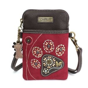 New Cell Phone Purse Crossbody Pleather Convertible Dazzled Paw Print Red gift