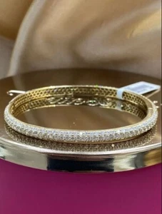 3 Ct Round Lab Created Diamond Women's Bangle Bracelet 14k Yellow Gold Plated - Picture 1 of 3