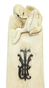 VINTAGE Carved Natural Eagle & Frog / Sterling Silver Men's Shoehorn RARE - Picture 1 of 3