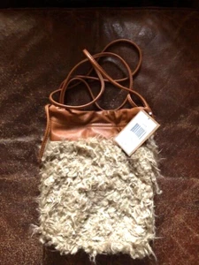 NWT ERIC JAVITS LIL BAA LEATHER AND WOOL CROSSBODY DRAWSTRING PURSE CAMEL $275 - Picture 1 of 9