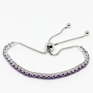 QVC Amethyst Gemstone Sterling Silver Adjustable Tennis Bracelet, 2.65 cttw, New - Picture 1 of 11