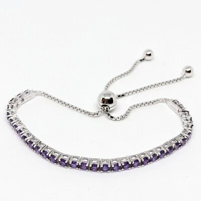 QVC Amethyst Gemstone Sterling Silver Adjustable Tennis Bracelet, 2.65 cttw, New - Image 1 of 4