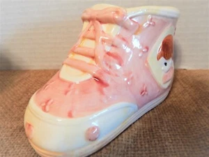 Childrens Coin Bank Precious Moments Pink Girls Shoe Vintage Enesco Baby Gift - Picture 1 of 5