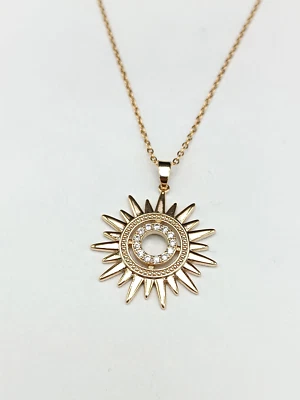 Damenkette Mit Sonnenanhänger Aus Vergoldetem Stahl Anhänger Und Kette - Bild 1 von 4