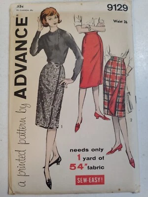 Skirt Wrap Around 26" S Advance 9129 Sewing Pattern Cut VTG 1 Yard Easy Straight - Image 1 of 4