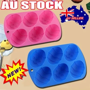 6 Cavity Easter Egg Shaped Bakeware Mold Dessert Silicone Cake Baking OD - Picture 1 of 9