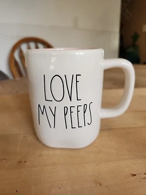 Rae Dunn Love My Peeps Ivory Pink Interior Ceramic Coffee Cup Mug Easter Spring - Image 1 of 4