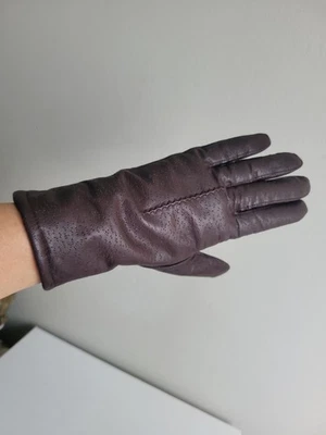 Fownes Dark Brown Leather Ladies Gloves Sz 8.5 - Image 1 of 4