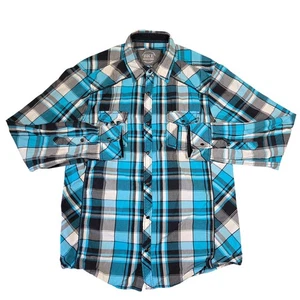 Camicia uomo BKE manica lunga con bottoni uomo L plaid turchese western cowboy bordo - Foto 1 di 6