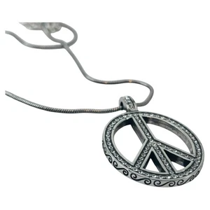 Brighton, Peace Symbol Necklace Reversible Silver Plated Crystal Encrusted 18" - Picture 1 of 7