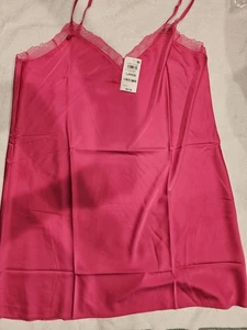 Womens Intimates, Hot Pink Silky, Lace Trim, NWTs, Sz Large, Adjustable Straps - Picture 1 of 15