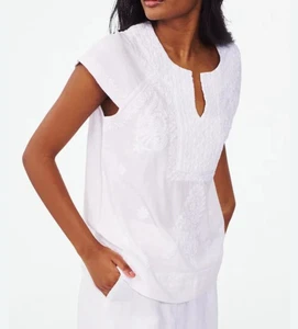 Roller Rabbit Faith Top White 100% Cotton Embroidered Floral Boho Size Medium - Picture 1 of 11
