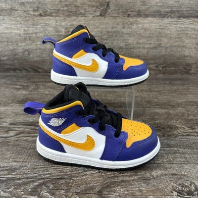 Air Jordan 1 Mid SE Shoes Toddler 7C Purple Gold White Lakers DQ8425-517 - Image 1 of 4