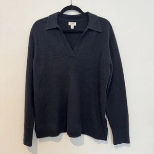 J. Crew Factory Extra Soft Black Split Neck Collared Sweater Size M - Picture 1 of 7