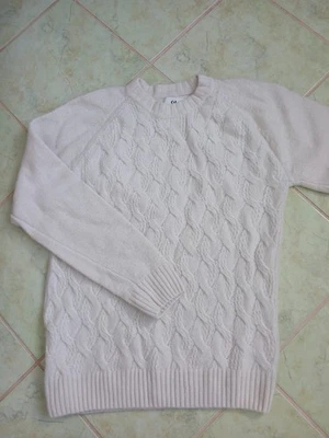 * Herren Pullover weiß mit Zopfmuster und Wolle Größe L/XL * - Bild 1 von 4