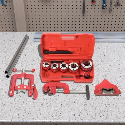 Ratchet Pipe Threader Kit Ratcheting Pipe Threading Hand Tool 5 Dies - Image 1 of 4