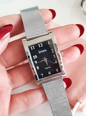 Edle Eckige Armbanduhr UHR QUARTZ ARMBAND Armkette Armreif SILBER Edelstahl Ring - Bild 1 von 4