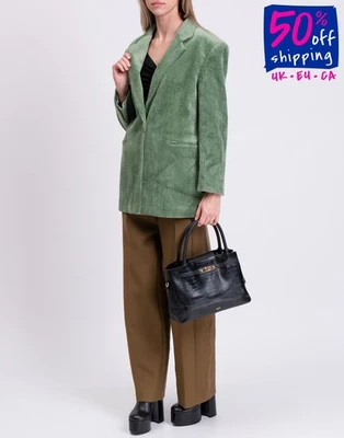 PVP €550 SANDRO Pana Blazer Chaqueta FR40 US8 UK12 L Verde Forrado Almohadillas para los Hombros Foto 1 de 4