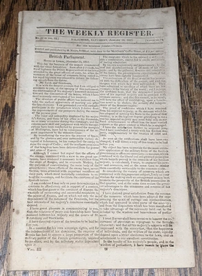 The Weekly Register, Baltimore 1813, Report On War of 1812, Naval, Expenditures - Image 1 of 4