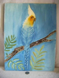 cockatiel painting oil on board vibrant colors signed - Picture 1 of 2