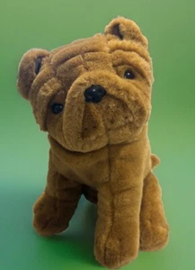 Bulldog Sharpei Wrinkle Face Plush Dog Golden Brown Puppy Soft Toy Stuffed 8” - Picture 1 of 7