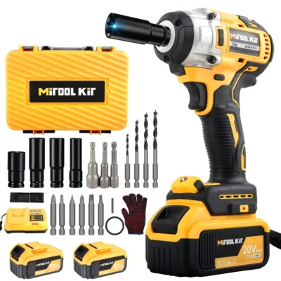 MITOOL KIT Cordless Impact Wrench Set 1/2" 600Nm High Torque Brushless Drill 2 Battery