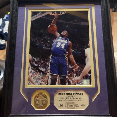 Foto y moneda de oro Shaq enmarcada Highland Mint #13/2002 2002 Finales de la NBA Jugador Más Valioso De colección Foto 1 de 3