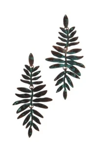 METAL TROPICAL LEAF DROP EARRING BLUE/GREEN COLOR - Picture 1 of 2