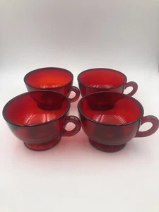 Vintage Anchor Hocking Royal Ruby Red Glass Cups Tea Punch Coffee Set Of 4 - Picture 1 of 8