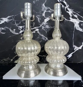 Silver Mercury Glass Stacked Table Lamps Set Of 2 Chrome Base 14”Pottery Barn ? - Picture 1 of 8
