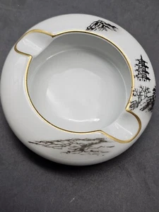 Fukagawa Arita Japan Handpainted Ashtray Trinket Box Pagoda Mountain Porcelain - Picture 1 of 4