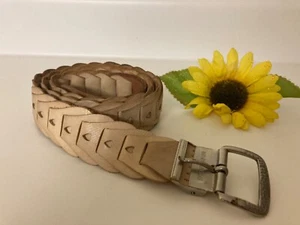 Vintage Echtleder Creme Elfenbein Flechtgürtel 38" Boho Cowboy Hippie Retro Unisex - Bild 1 von 24