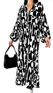 ZARA LONG PRINTED MIDI DRESS WITH LONG SLEEVE S NEW oversized / extra roomy - Picture 1 of 15