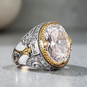 Zircon Gemstone Men's Ring 925 Sterling Silver Turkish Jewelry Size 7-15 US - Picture 1 of 5