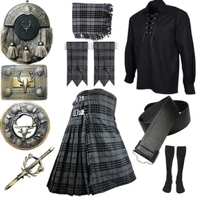 Men's 10 Pieces Stag head Sporran Kilt Outfit Wedding Kilt Set Size 28"-62" - Picture 1 of 1