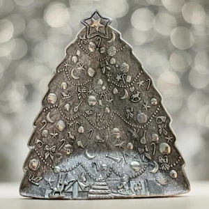 "Plato de caramelo de árbol de Navidad de metal de colección International Silver Company plateado 8""" - Imagen 1 de 7