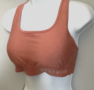 Under Armour Compression Sports Bra Criss Cross Size Large Coral Pink Logo - Picture 1 of 8