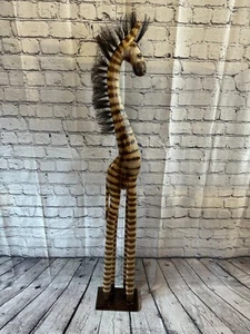 120cm Burnt Pattern Wood Horse Tall Statue Wood Modern Hand Carved Painted - Picture 1 of 10