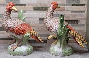 Paar Chelsea Haus orange & grün Vogel Figuren 10,5" hoch handbemalt Herbst/Herbst - Bild 1 von 18