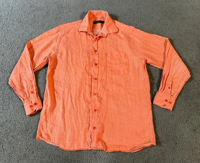 Camisa de lino St. Croix naranja manga larga abotonada para hombre - talla grande - Italia Foto 1 de 4