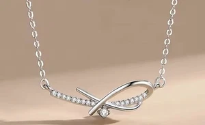 Sterling Silver White Zircon Infinity Pendant Necklace 18" 925 - Picture 1 of 8