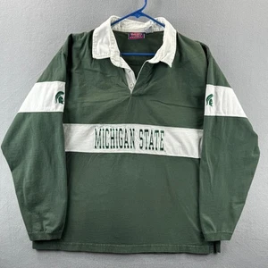 Vintage Michigan State University Rugby Shirt Mens 2XL Green Cotton Long Sleeve - Picture 1 of 13