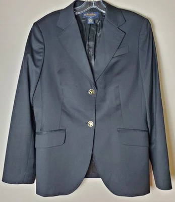 Brooks Brothers 女式西装外套羊毛黑色 12 金羊毛纽扣意大利  — 第 1/4 张图片