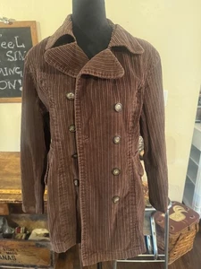 At Last Jacket Womens M Wide Corduroy Fitted Cropped Double Breasted Brown - Picture 1 of 5