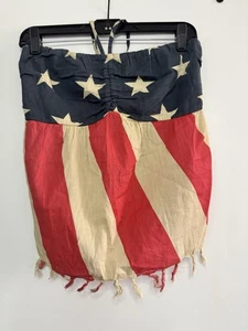 Signature 8 Womens Medium American Flag Halter Strapless Top Stretch Fringe - Picture 1 of 9
