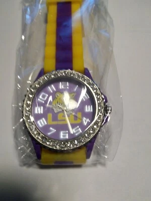 LSU Tigers NCAA Ladies Watch Silicone Band w/ Rhinestones NEW - Image 1 of 3