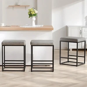 Home Counter Height 24" Bar Stools for Kitchen Counter Backless Modern Set of 2 - Picture 1 of 19