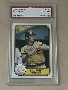 PSA 10 Bill Fahey 1981 Fleer #490, Pop 6, San Diego Padres, Tigers, Rangers - Picture 1 of 2